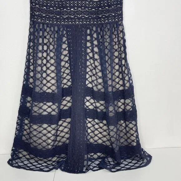 Sundance Dress Women's Blue Embroidered Mesh In Diamond Floral Pattern Sz 2 - Picture 4 of 10